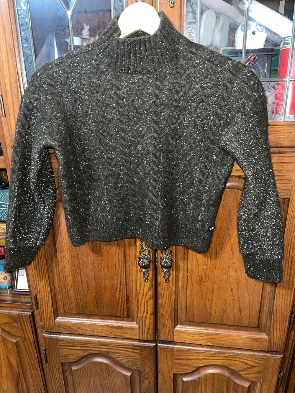 Scotch & Soda Winter Edition Cropped Brown Sparkle Wool Blend Sweater Size Small - Picture 3 of 9